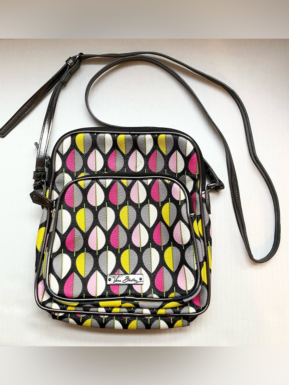 Vera Bradley Moon Drops Geo Leaf Print Crossbody Lightweight Faux Leather Bag.
